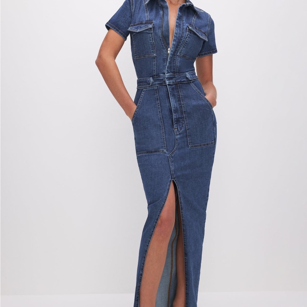 Good American Blue Denim Maxi Dress